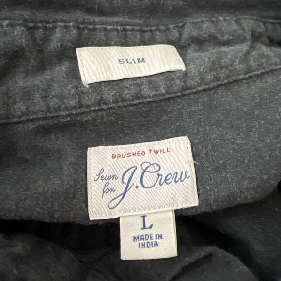 J Crew Button Down Shirt Men Large Grey Brushed Twill Slim Cotton Long Sleeve - Picture 3 of 12